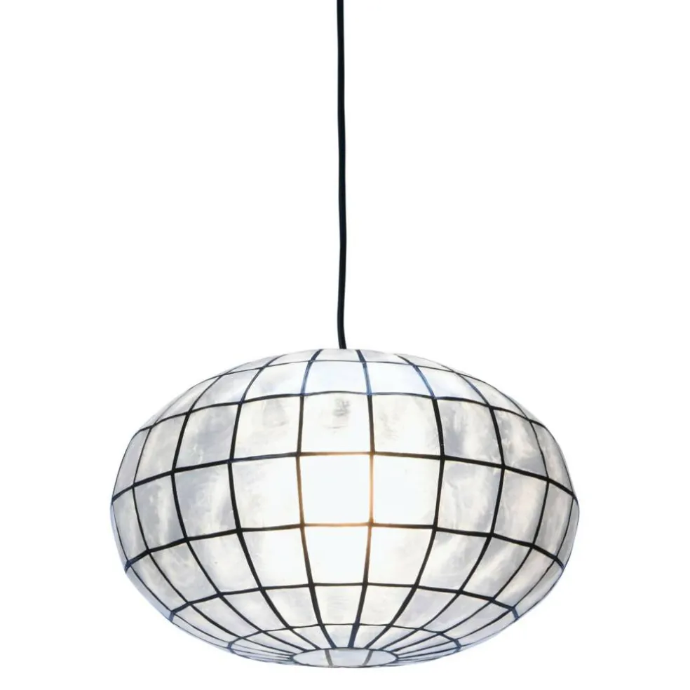 Hello Honey® 16" White Capiz Seashell & Black Oblong Ceiling Light