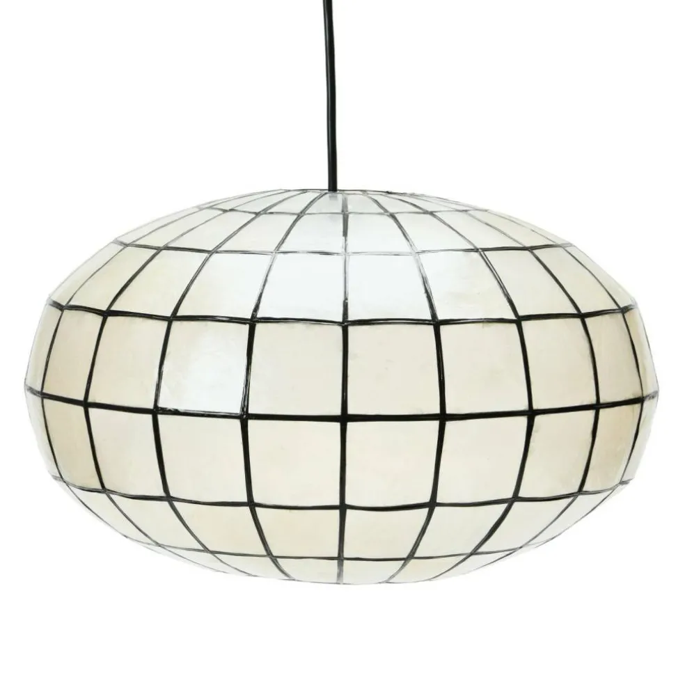 Hello Honey® 16" White Capiz Seashell & Black Oblong Ceiling Light