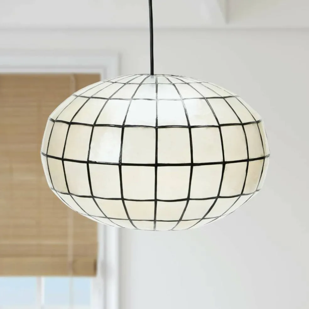 Hello Honey® 16" White Capiz Seashell & Black Oblong Ceiling Light