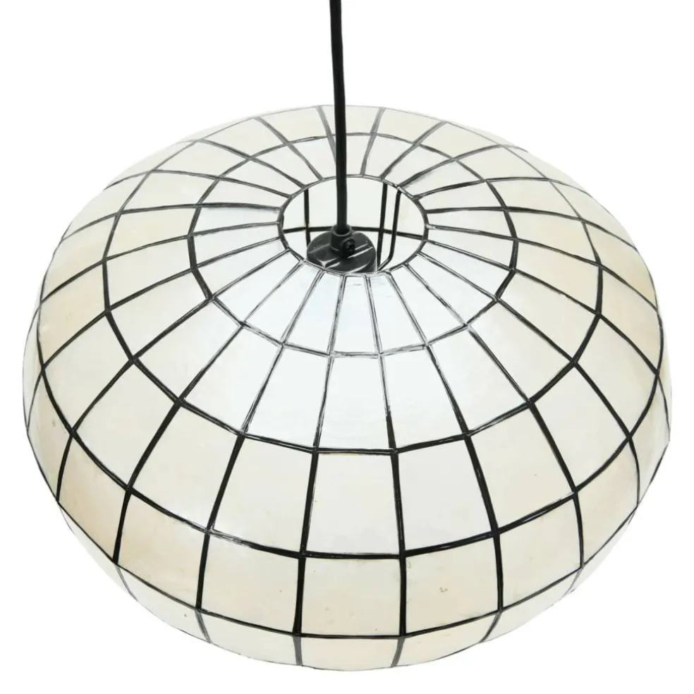 Hello Honey® 16" White Capiz Seashell & Black Oblong Ceiling Light