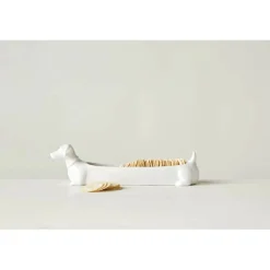 Hello Honey® White Ceramic Dachshund Cracker Dish