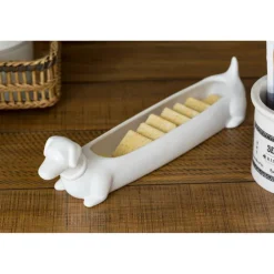 Hello Honey® White Ceramic Dachshund Cracker Dish