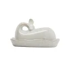 Hello Honey® 7" White Coastal Stoneware Whale Shaped Butter Dish