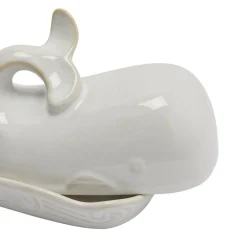 Hello Honey® 7" White Coastal Stoneware Whale Shaped Butter Dish