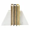 Hello Honey® 6" White Marble Geometric Bookends with Wood Inlay