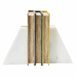 Hello Honey® 6" White Marble Geometric Bookends with Wood Inlay
