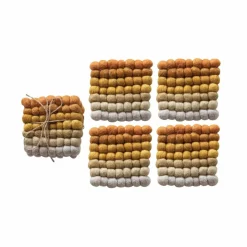 Hello Honey® 4" Yellow, Orange & Cream Handmade Wool Felt Ball Coaster Set