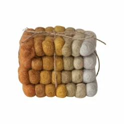 Hello Honey® 4" Yellow, Orange & Cream Handmade Wool Felt Ball Coaster Set