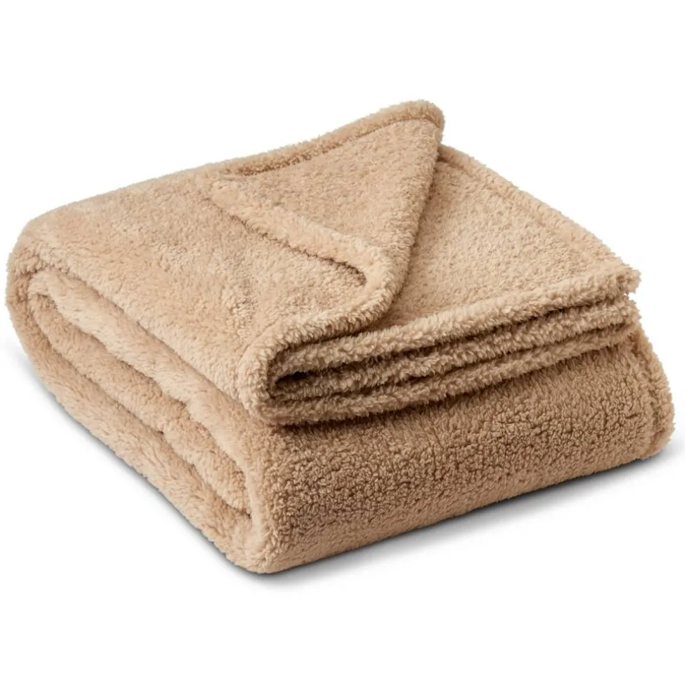 HGTV Teddy Sherpa Fur Throw Blanket 50 x 70 inches