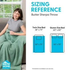 HGTV Teddy Sherpa Fur Throw Blanket 50 x 70 inches
