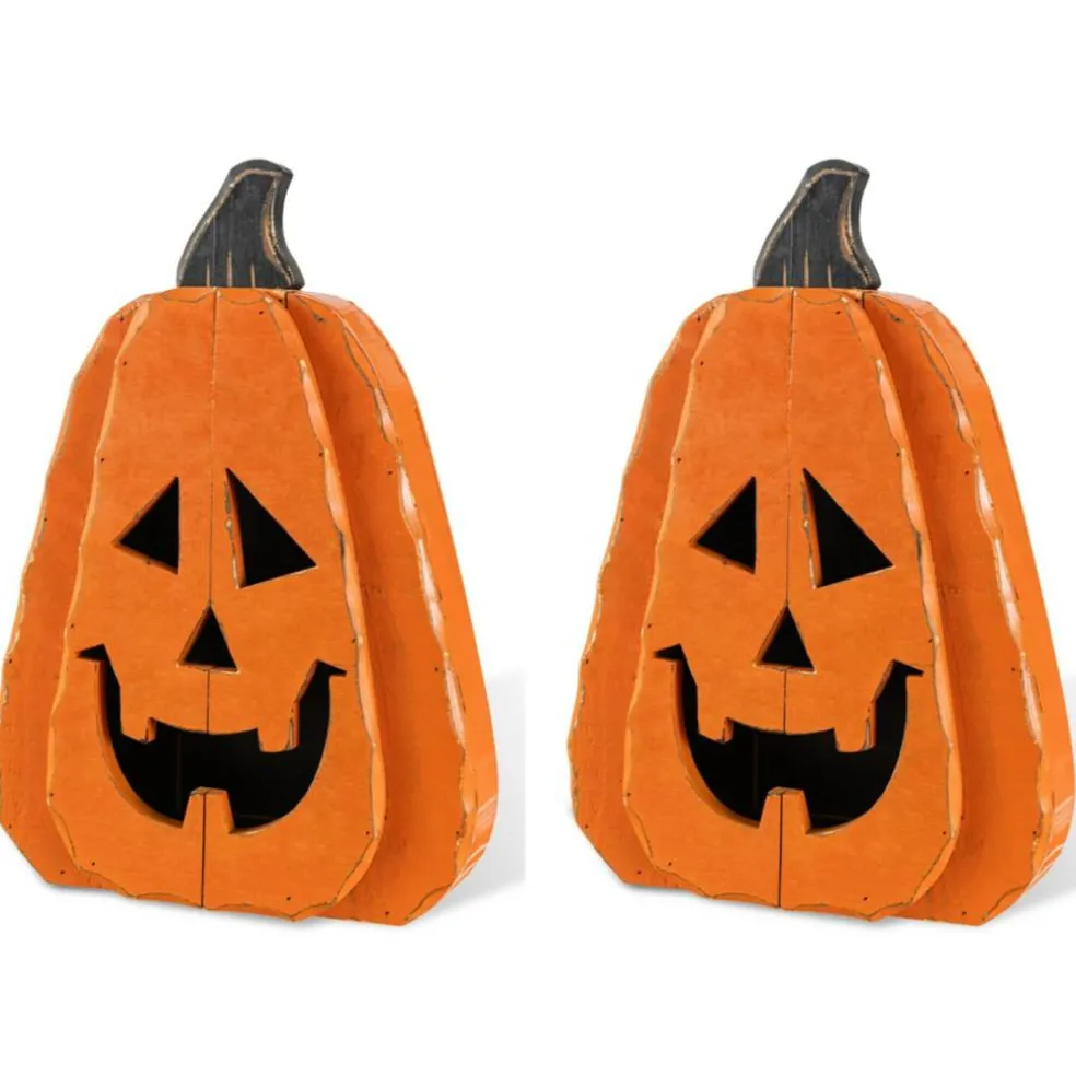 17.5"H/13.75''H Halloween Chunky Wood Jack-O-Lantern Porch Decor