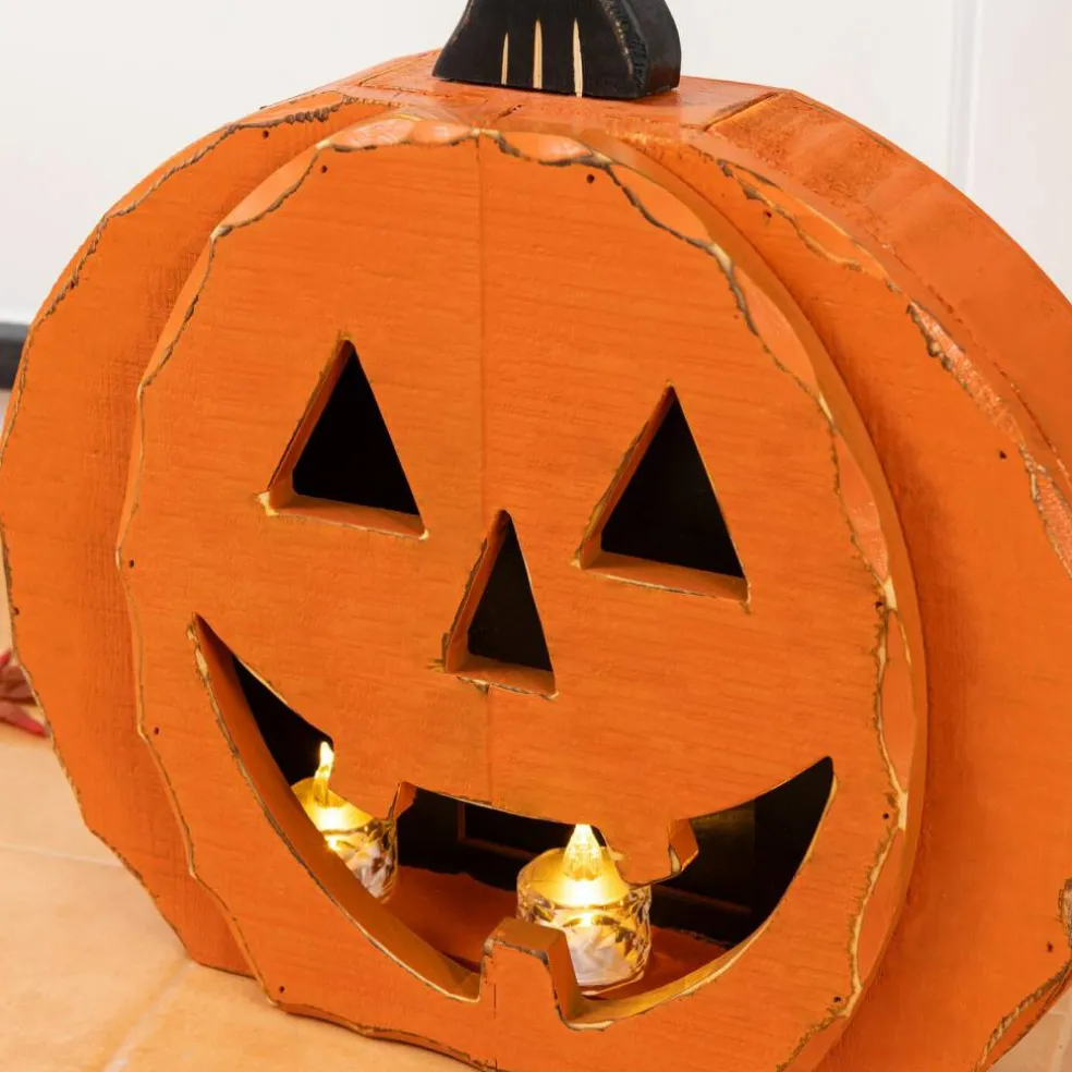 17.5"H/13.75''H Halloween Chunky Wood Jack-O-Lantern Porch Decor