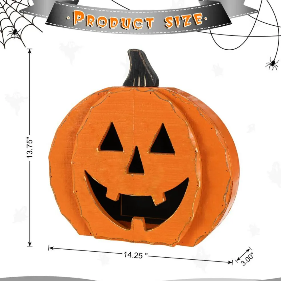 17.5"H/13.75''H Halloween Chunky Wood Jack-O-Lantern Porch Decor