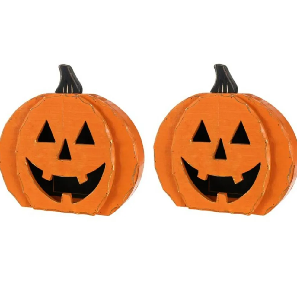 17.5"H/13.75''H Halloween Chunky Wood Jack-O-Lantern Porch Decor