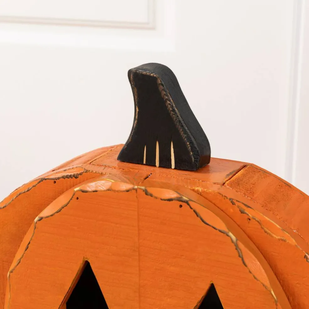 17.5"H/13.75''H Halloween Chunky Wood Jack-O-Lantern Porch Decor
