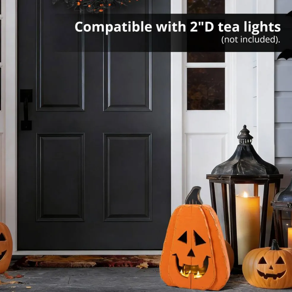 17.5"H/13.75''H Halloween Chunky Wood Jack-O-Lantern Porch Decor