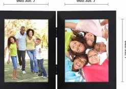 Hinged Double 5x7 Picture Frame, Black Engineered Wood Photo Frame with Shatter-Resistant Glass for Tabletop Display, Signature Collection Folding Dual Photo Frame