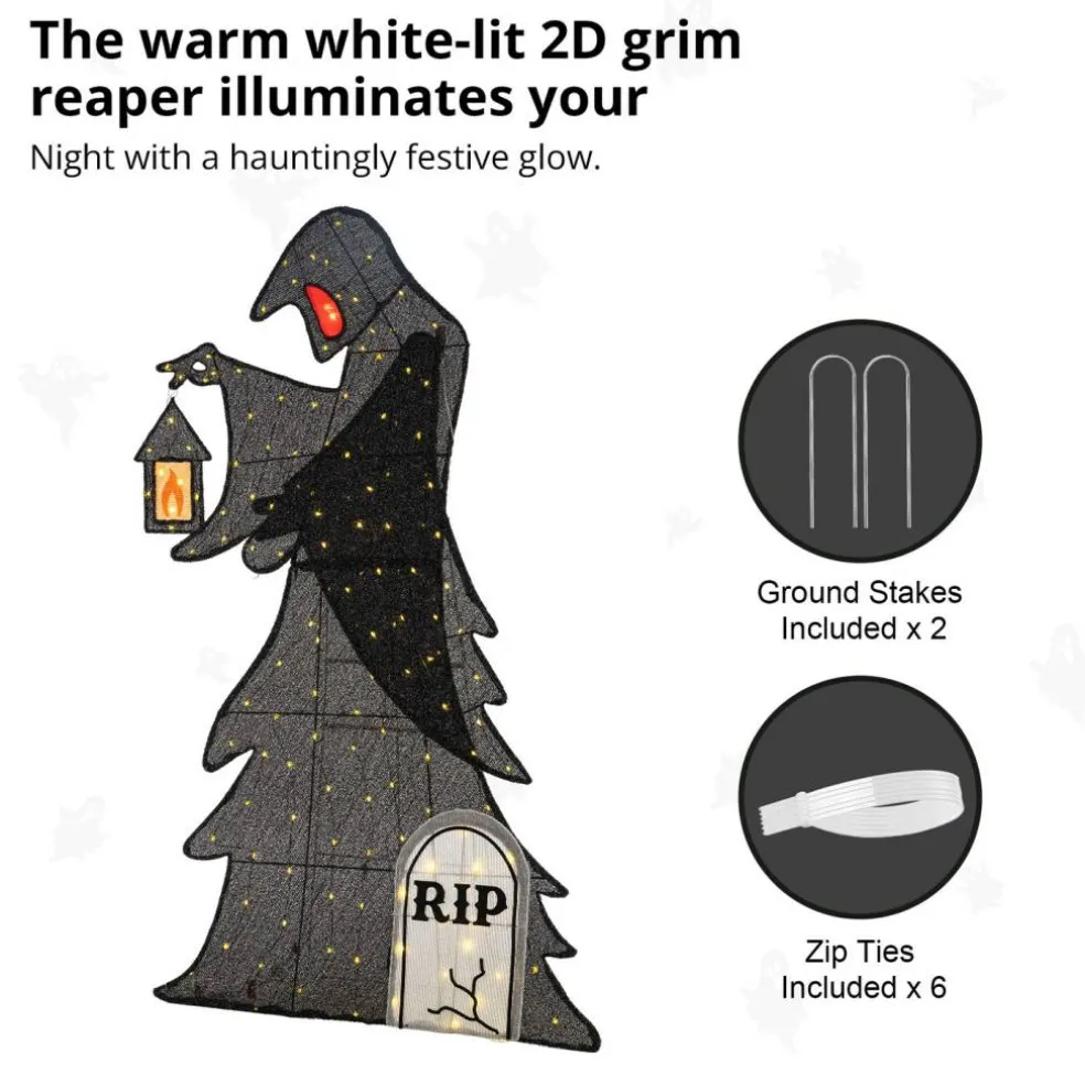 60"H Lighted Halloween 2D Grim Reaper Outdoor Décor with 160 warm White LED Lights