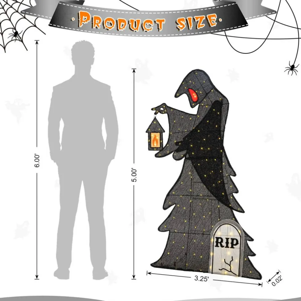 60"H Lighted Halloween 2D Grim Reaper Outdoor Décor with 160 warm White LED Lights