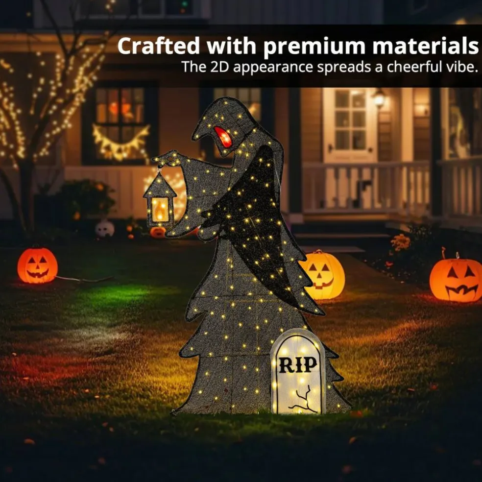 60"H Lighted Halloween 2D Grim Reaper Outdoor Décor with 160 warm White LED Lights