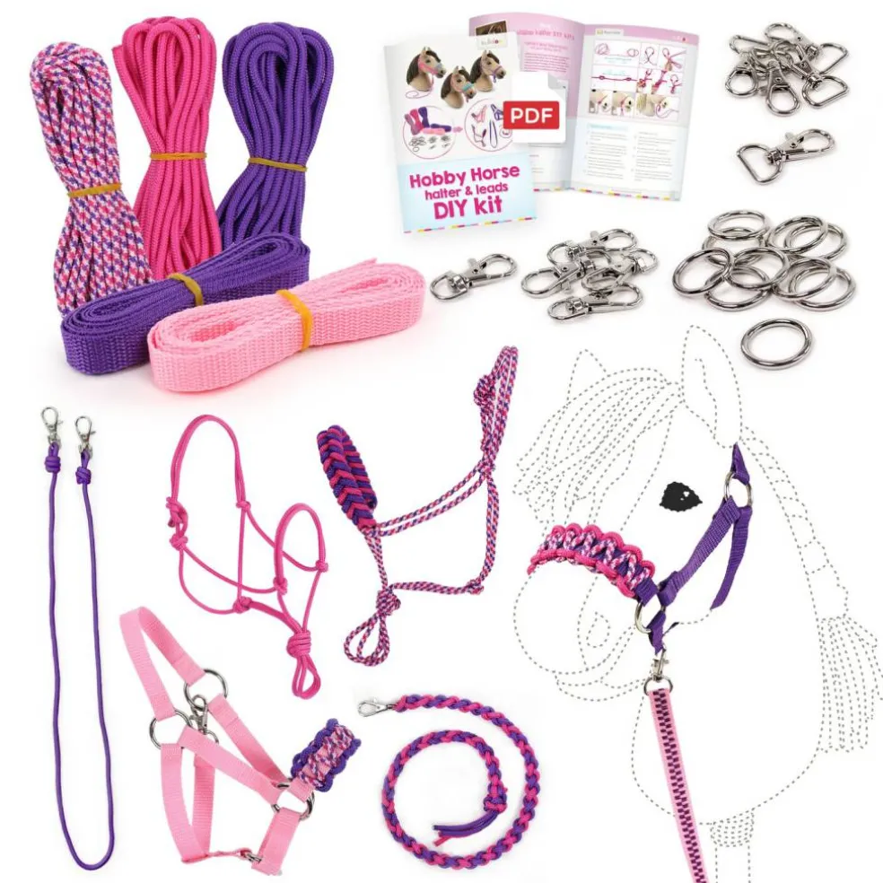 Hobby Horse Halter Making Kit, Rope Halters, Leads, Aqua/Pink Polypropylene (Instructions Included)