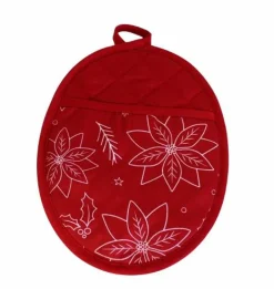Holiday Christmas Heat Resistant Pot Mitt Holder Set Neoprene Red Poinsettia
