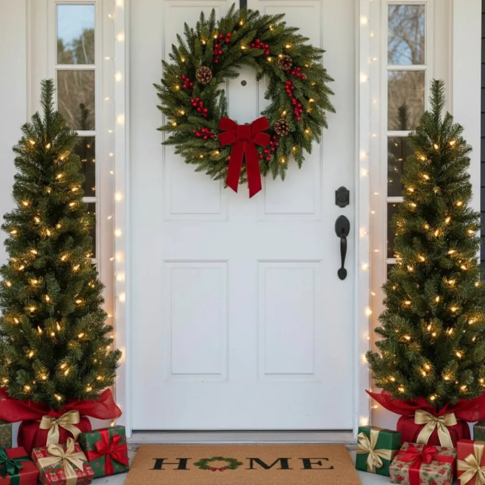 Home Christmas Wreath Doormat