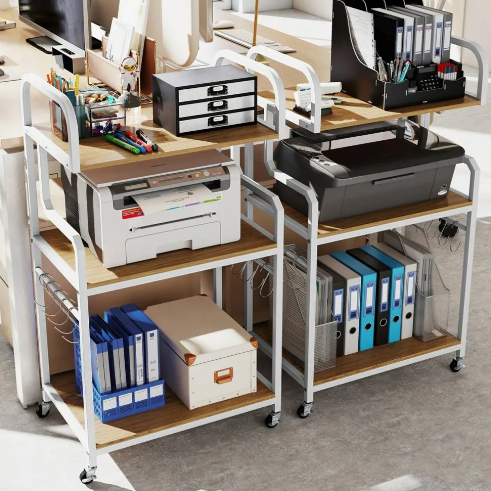 Home Office Rolling Printer Stand 3-Tier with Storage Shelves