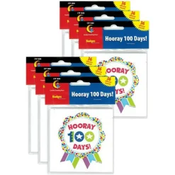 Hooray 100 Days! Ribbon Reward Badge, 36 Per Pack, 6 Packs