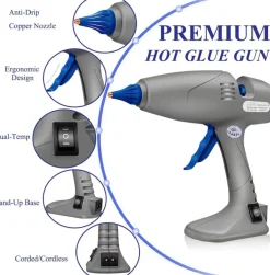 Hot Glue Gun, Full-Size Glue Gun 80 & 120W, Stand-Up Large Glue Guns Anti-Dripping Dual High Temp Hot Melt Glue Gun With 12 Glue Sticks for Craft Art Creative Office Decor DIY Quick Repairs
