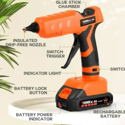 Hot Glue Gun, 20V Cordless Glue Gun with 30 PCS Full Size Sticks, Drip-Free Fast Heating Glue Gun Kit for DIY&Crafts, Repair and Construction, Rechargeable Battery and Charger Included