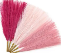 Hot Pink Blush Pink Faux Pampas Grass Decor, 6 PCS 17.7 Inch Artificial Pampas Grass Stems, Boho Wedding Table Centerpieces, Pink Pampas Floral Arrangement for Home Living Room Vase Decor