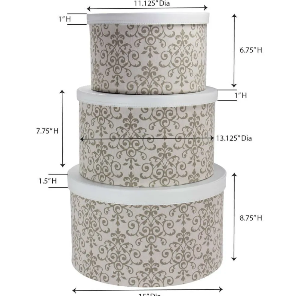 Household Essentials Round Hat Boxes with Lids (Olive)