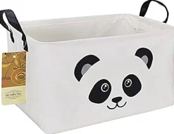 HUNRUNG Rectangle Storage Basket Cute Canvas Organizer Bin for Pet/Children Toys, Books, Clothes Perfect for Rooms/Playroom/Shelves (Panada)