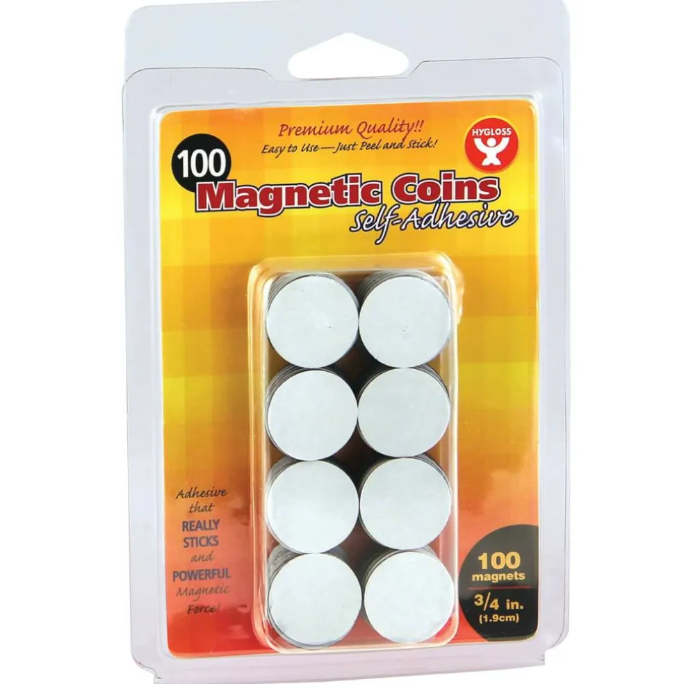 Hygloss Self-Adhesive Magnetic Coins, 3/4" Coins, 100 Per Pack, 6 Packs