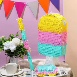 Ice Cream Pinata Includes Stick Blindfold Confetti Ice Cream Pinata Summer Theme Pinata Ice Cream Party Supplies for Kids Summer Birthday Party Decor, 16.1 x 7.9 x 3.2 Inches