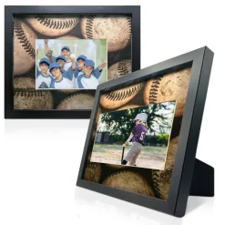 iFrame Commemorative Baseball Sports Athletics Frame I Fits 5x7 Photograph, Real Wood Black Finish, Desktop, Table Or Wall Mount I Shatterproof Plexiglass I Made in the USA