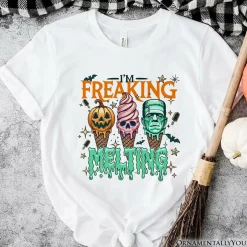 I’m Melting Frankenstein T-Shirt, Funny Ice Cream Halloween Tee for Summer Spooky Season