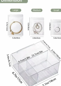 4-in-1 Acrylic Jewelry Organizers and Storage with 60 Portable Anti Tarnish Jewelry Bags, Clear Jewelry Box Travel Jewelry Case for Earrings Rings Necklaces Bracelets, Mothers Day Gifts for Mom Wife