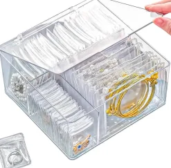 4-in-1 Acrylic Jewelry Organizers and Storage with 60 Portable Anti Tarnish Jewelry Bags, Clear Jewelry Box Travel Jewelry Case for Earrings Rings Necklaces Bracelets, Mothers Day Gifts for Mom Wife