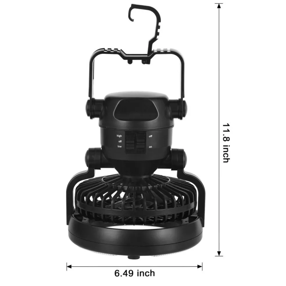 2-in-1 Camping Fan with LED Lantern, Battery Operated Tent Fan with Hanging Hook