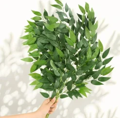 27-Inch Artificial Italian Ruscus Greenery Stems – Faux Leaf Garland Branches for Wedding Bouquets, Arches, Table Centerpieces, and Home Décor
