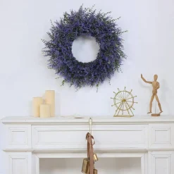 26 Inch Artificial Lavender Eucalyptus Wreath, Large Purple Faux Floral Wreath for Front Door Decor, Realistic Farmhouse Hanging Wreath for Porch Wall Window Indoor Outdoor Spring Summer Decoration