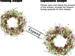 20 Inch Artificial Pansy Wreath for Front Door, Spring Summer Floral Wreath with Colorful Pansies, Daisies and Berries, Farmhouse Indoor Outdoor Wall Window Decoration