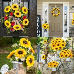 24.4 Inch Artificial Sunflowers, 12 Pcs Realistic Silk Sunflower Bouquet with Long Bendable Stems, Faux Yellow Flowers for Wedding Centerpieces, Fall Decor, Indoor Outdoor Home Garden Decoration