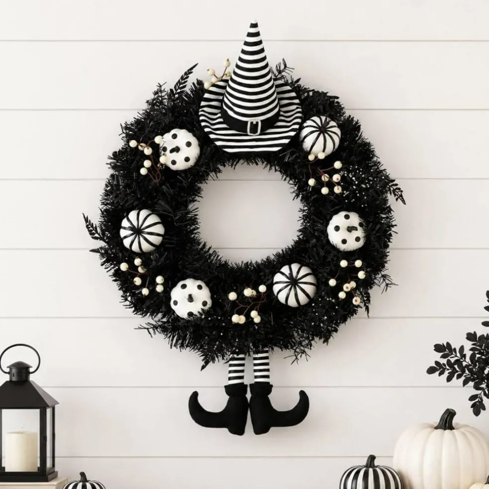 24 Inch Black Gothic Witch Halloween Wreath