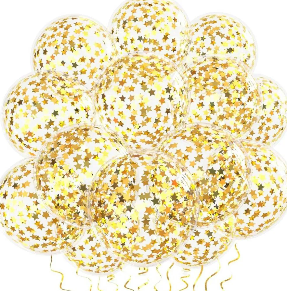 12 Inch Clear Latex Balloon with Confetti Inside(Gold Star Confetti Balloons)