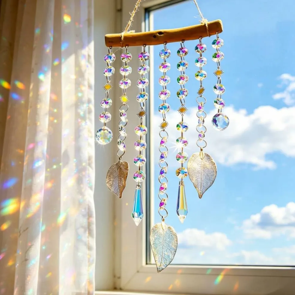 13inch Crystal Leaf Suncatcher for Window Hanging Rainbow Maker Sun Catcher