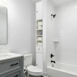 72 Inches Narrow, Tall and Space Saving Multi-Purpose Freestanding White Linen Tower - Ideal as Bathroom Organizer, Toilet Paper Cabinet and Kitchen Cabinet
