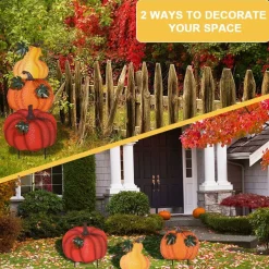 34 Inch Fall Garden Stakes Outdoor Decorations, 3 Stacked Metal Pumpkin Yard Signs, Thanksgiving Autumn Lawn Decor for Garden Patio Planter Home Landscape